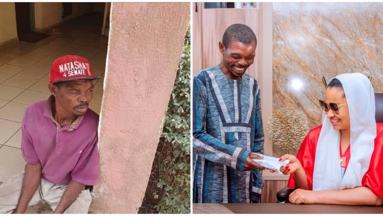 Sanata Natasha Ta Ci Karo Da Hoton Wannan Mutumin Ne Dauke Da Hular Da Aka Rubuta Sunanta A Jiki, Ganin Yadda Mutumin Ya Yi Kalar Tausayi, Hakan Ya Sa Ta Sa Aka Nemo Shi Ta Ba Shi Wani Kunshi Na Kudi