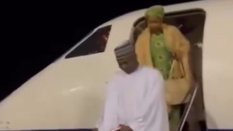 Kalli Bidiyon Da Duminsu: Yanda Tsohon Ministan shari’a, Abubakar Malami ya koma gida a jirgin sama shi da dansa da matarsa bayan da aka bayar da belinsu