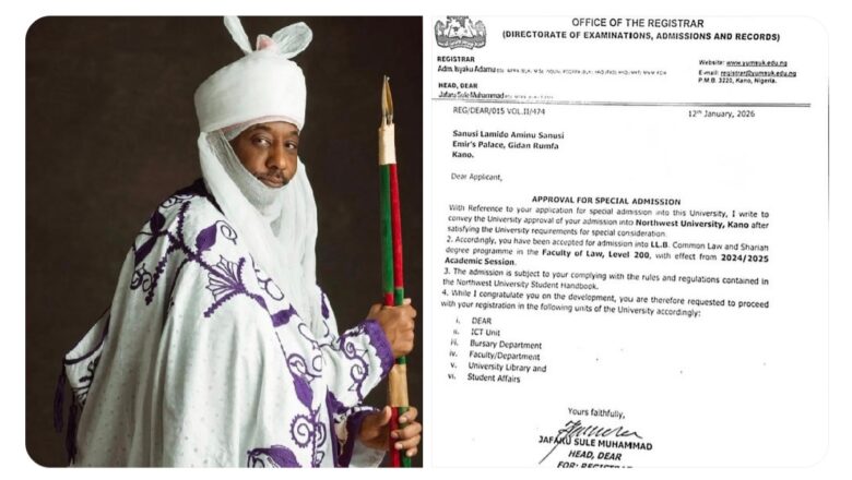 Da Duminsa: Sarkin Kano, Muhammad Sanusi II ya samu Admission a jami’ar Northwest University, Kano inda zai karanci LL.B