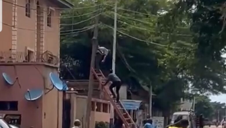 Allah Sarki: Kalli Bidiyon yanda ma’aikacin wutar lantarki ya makale a saman pol bayan da ya hau yanke wuta