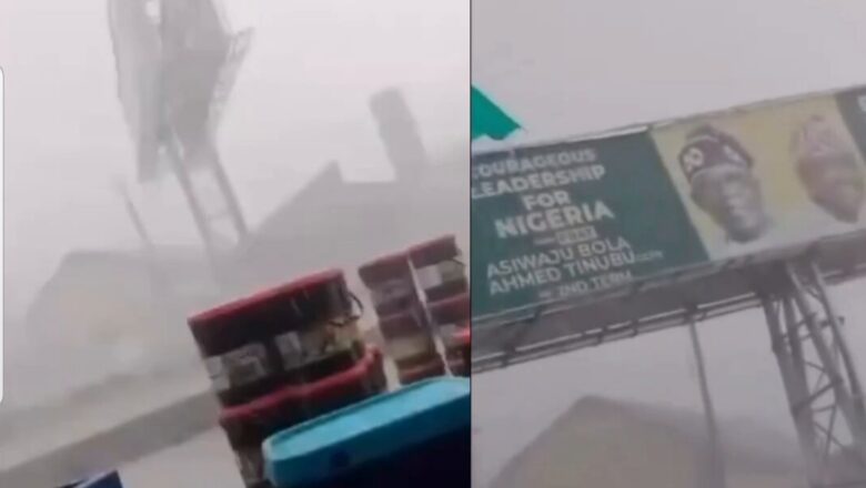 Kalli Bidiyon: Yanda iska me tsananin karfi ta kayar da babban Allon tallar shugaban kasa, Bola Ahmad Tinubu